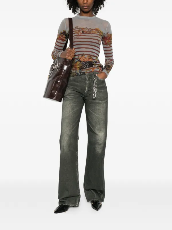 Jean Paul Gaultier Marinière Striped grape-print Top | Grey