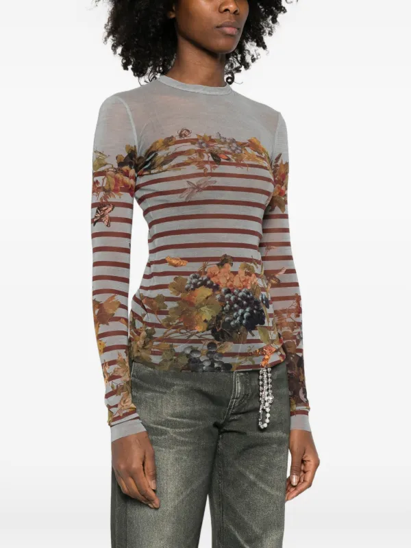 Jean Paul Gaultier Marinière Striped grape-print Top | Grey