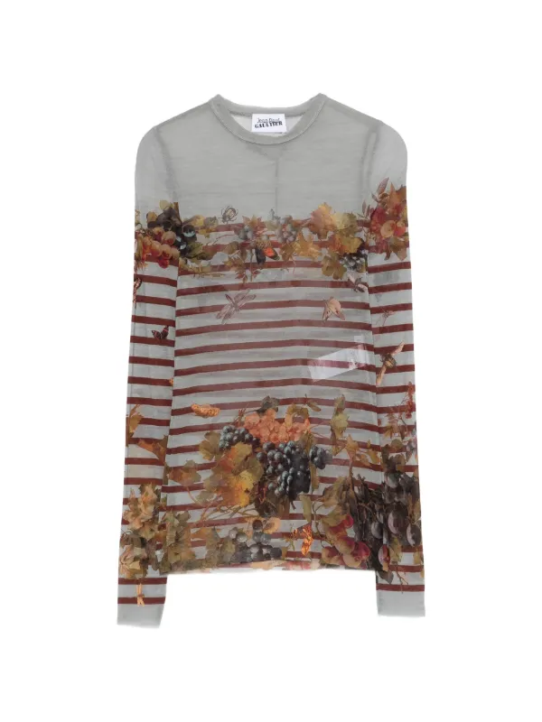 Jean Paul Gaultier Marinière Striped grape-print Top | Grey