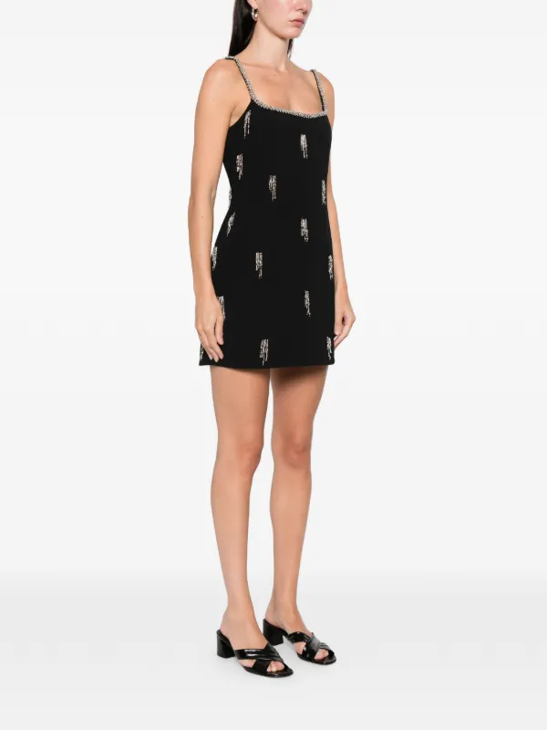 embellished strap mini dress in black Embellished A-line Mini Dress in Black - 4