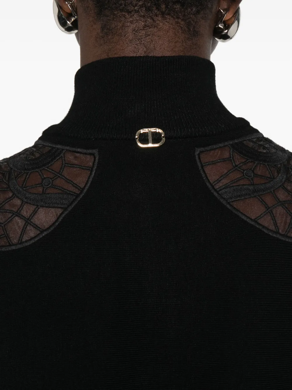 Twinset Lace-detail Zip-up Jacket In Black