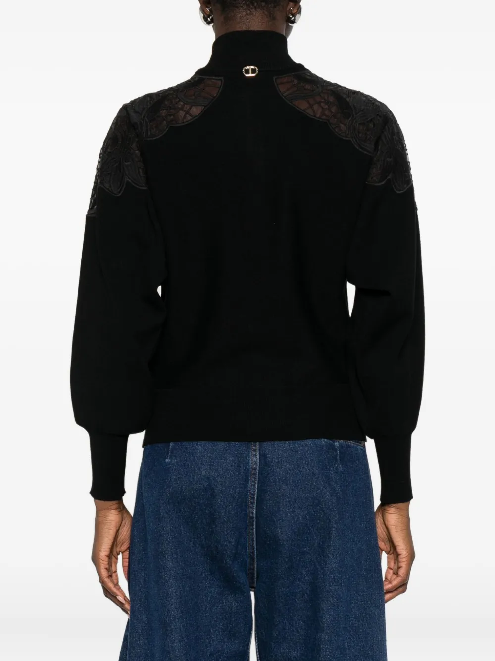 Twinset Lace-detail Zip-up Jacket In Black