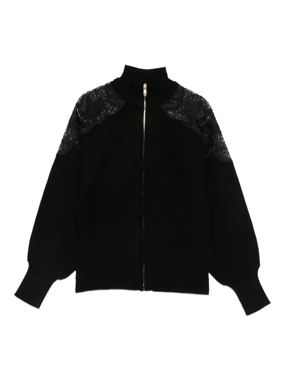 Twinset Lace-detail Zip-up Jacket In Black