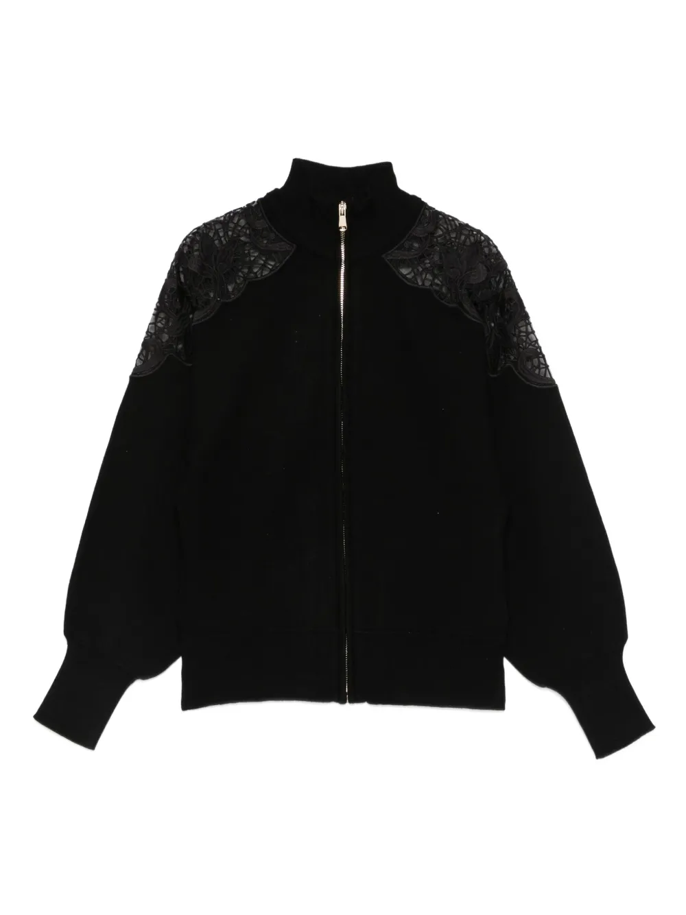 TWINSET lace-detail zip-up jacket | Black | Image 1