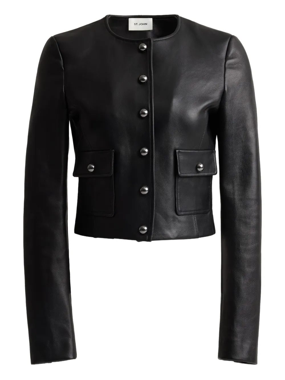 St John Button Leather Jacket In Black