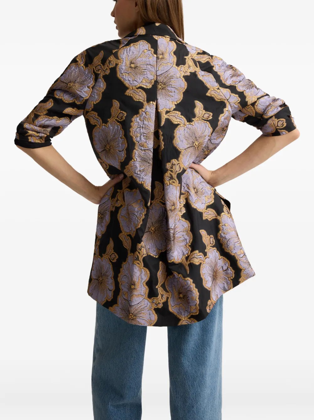 St John Floral-jacquard Single-breasted Coat In Multi