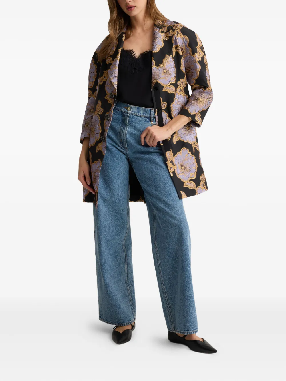 St John Floral-jacquard Single-breasted Coat In Multi