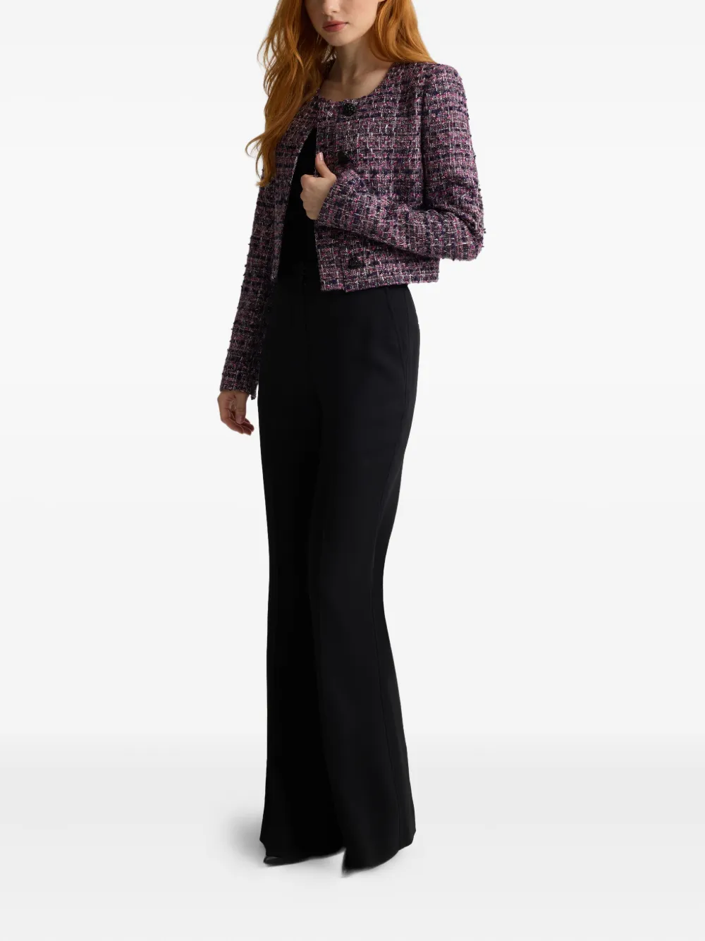 St John Button Tweed Jacket In Purple