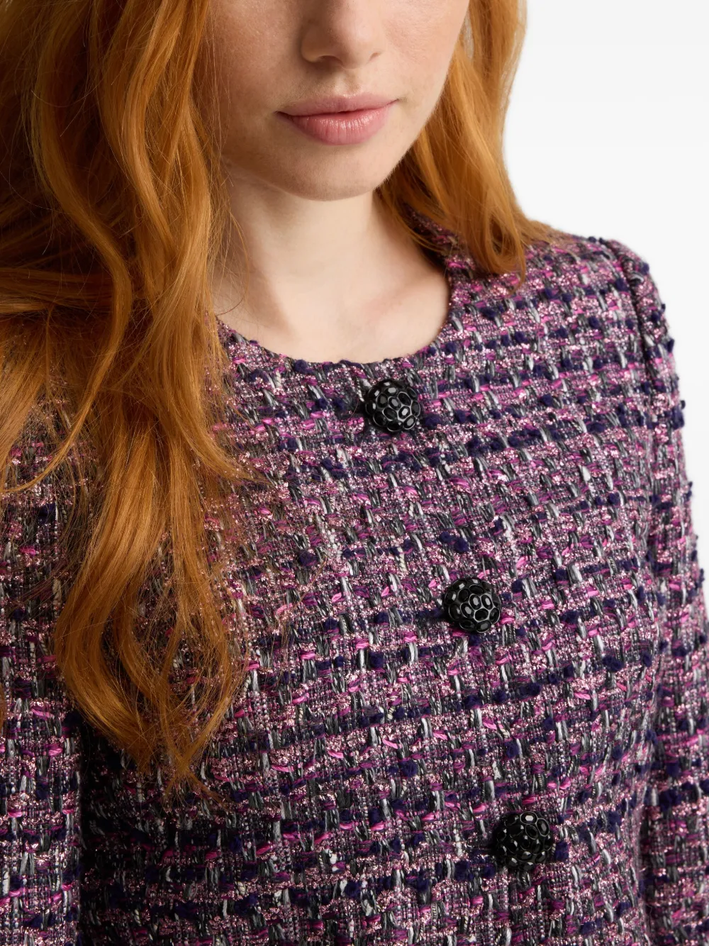 St John Button Tweed Jacket In Purple