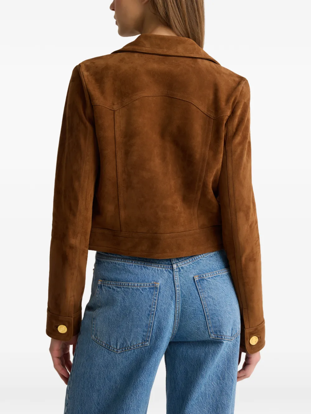 St. John Laurel Gold Button Suede Jacket - Brown 