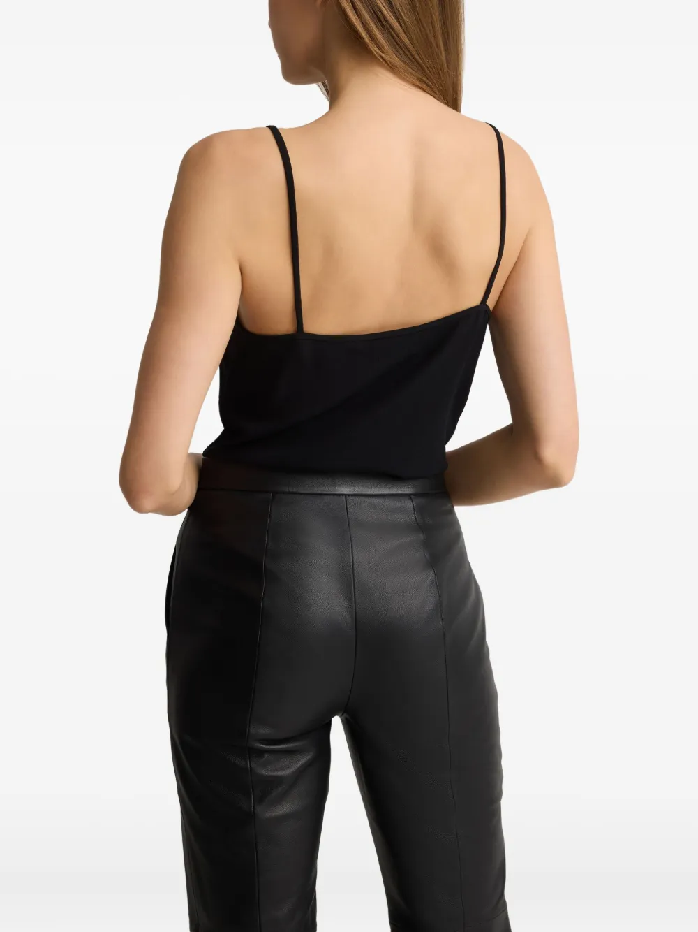 St John Lace-trimmed Silk Top In Black