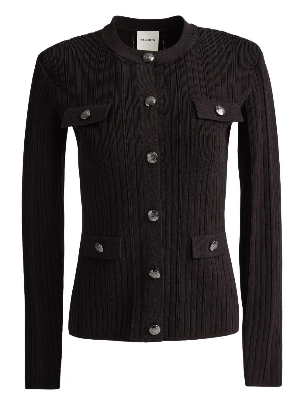 St John Ribbed Button-fastening Jacket In Black