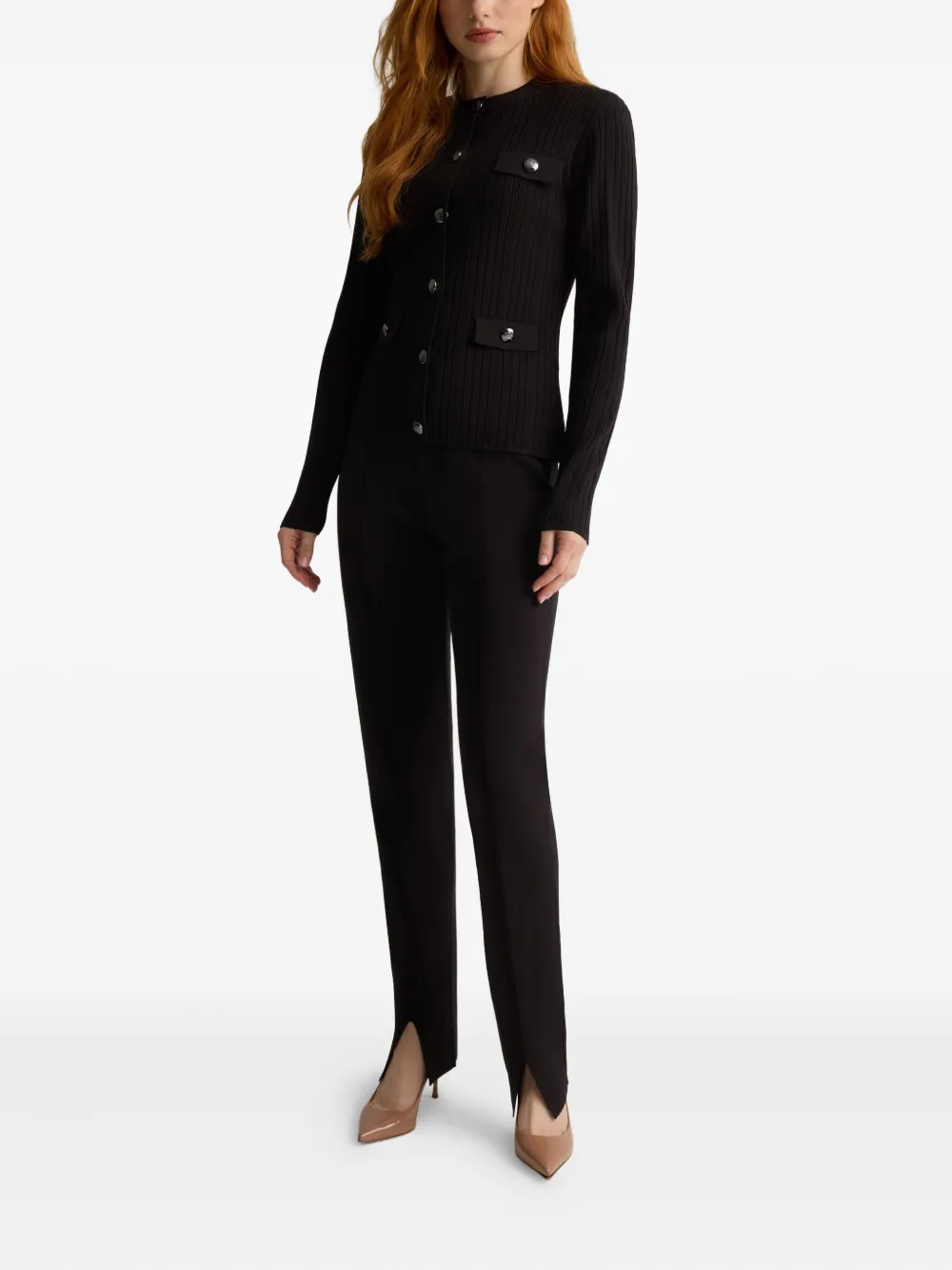 St John Ribbed Button-fastening Jacket In Black