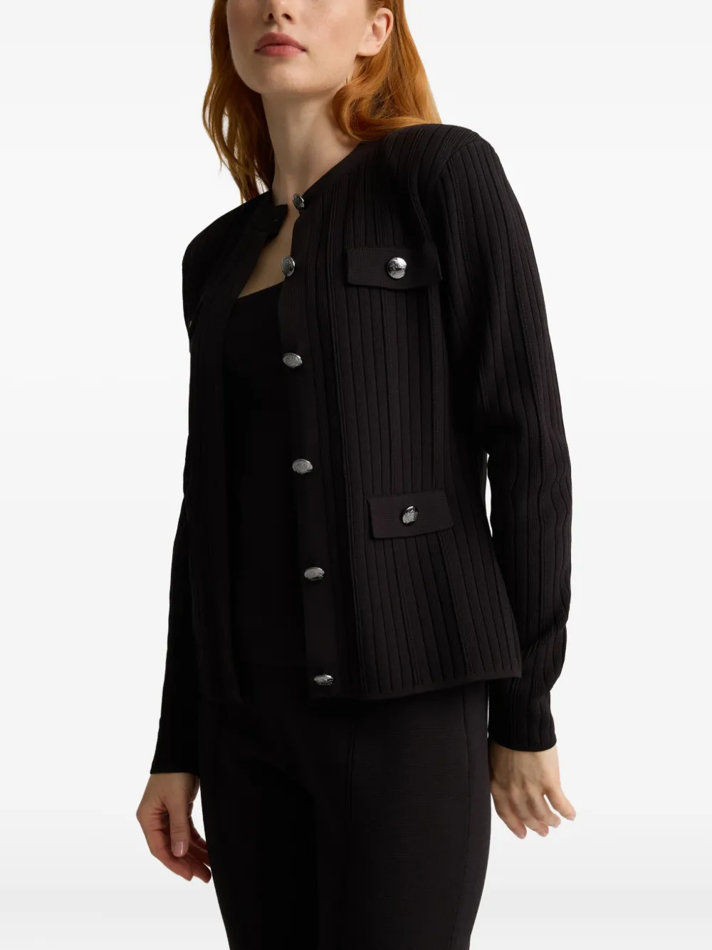 St John Ribbed Button-fastening Jacket In Black