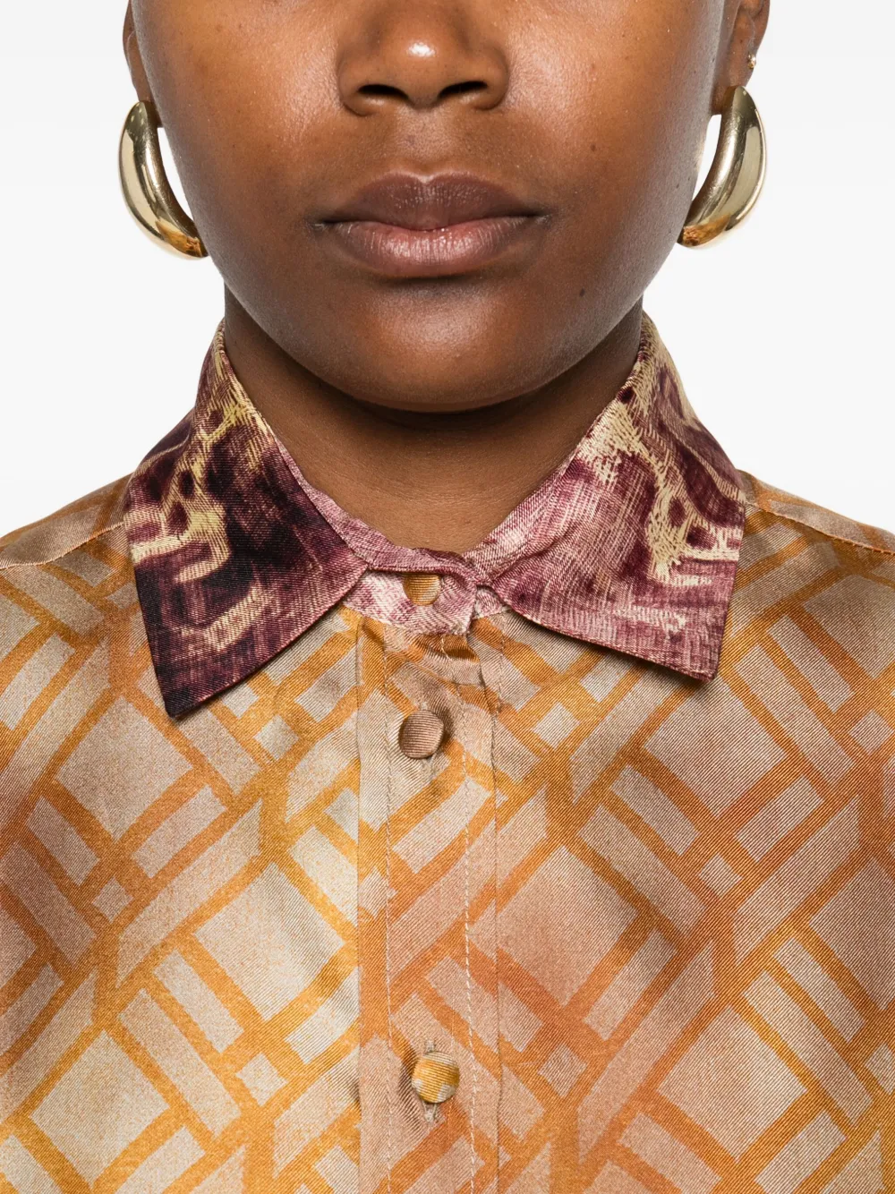 Pierre-louis Mascia Geometric-print Silk Shirt In Brown