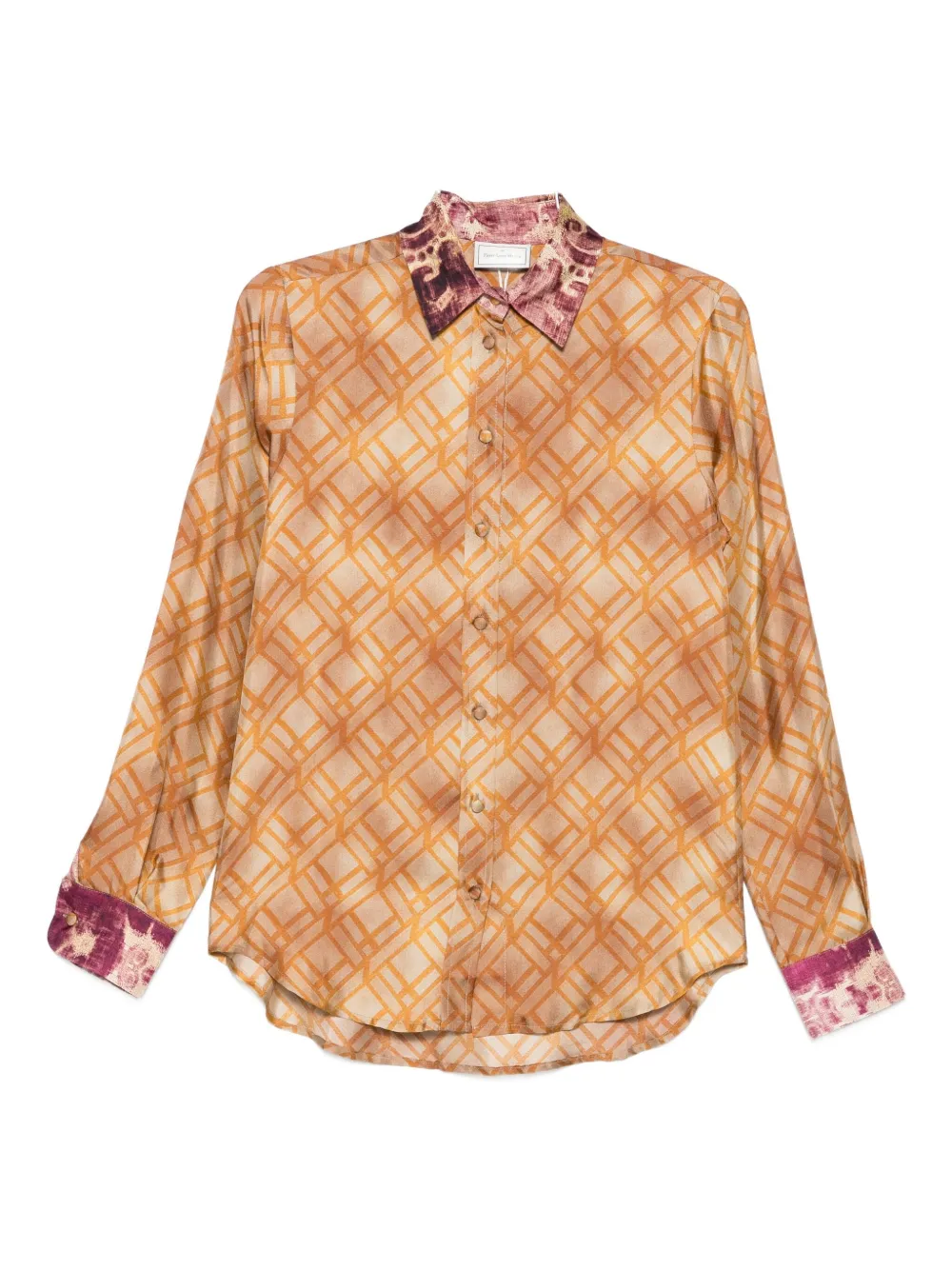 Pierre-louis Mascia Geometric-print Silk Shirt In Brown