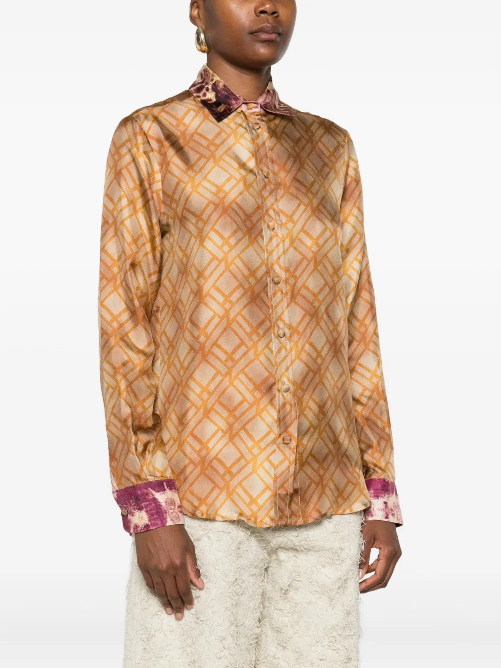 Pierre-louis Mascia Geometric-print Silk Shirt In Brown