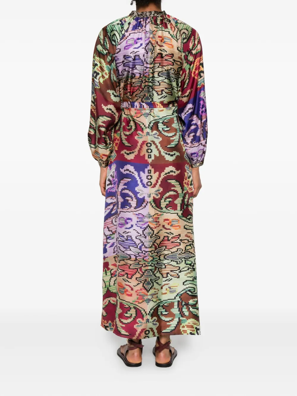 Pierre-louis Mascia Silk Button-front Maxi Dress In Multi