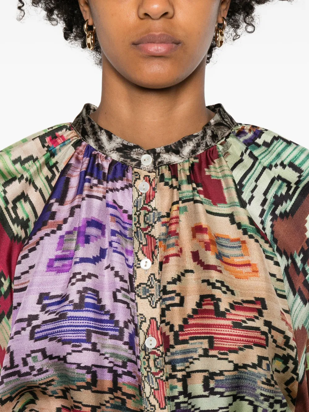 Pierre-louis Mascia Silk Button-front Maxi Dress In Multi