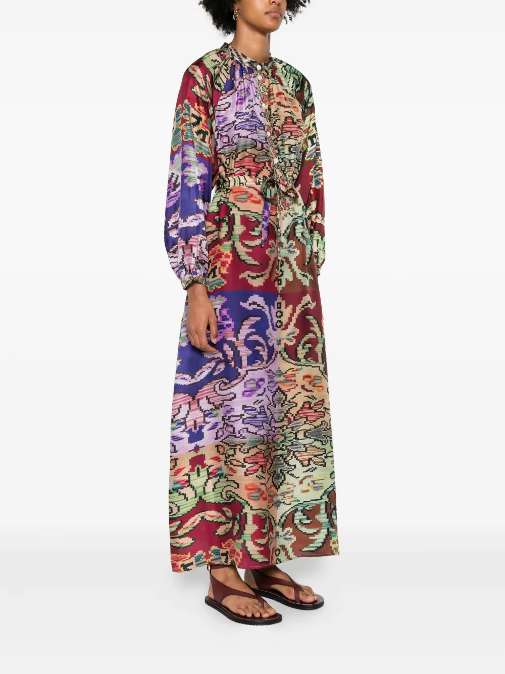 Pierre-louis Mascia Silk Button-front Maxi Dress In Multi