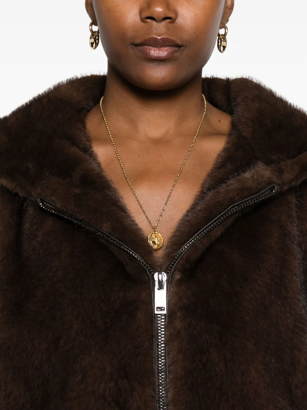 P.a.r.o.s.h Hooded Zip-front Jacket In Brown