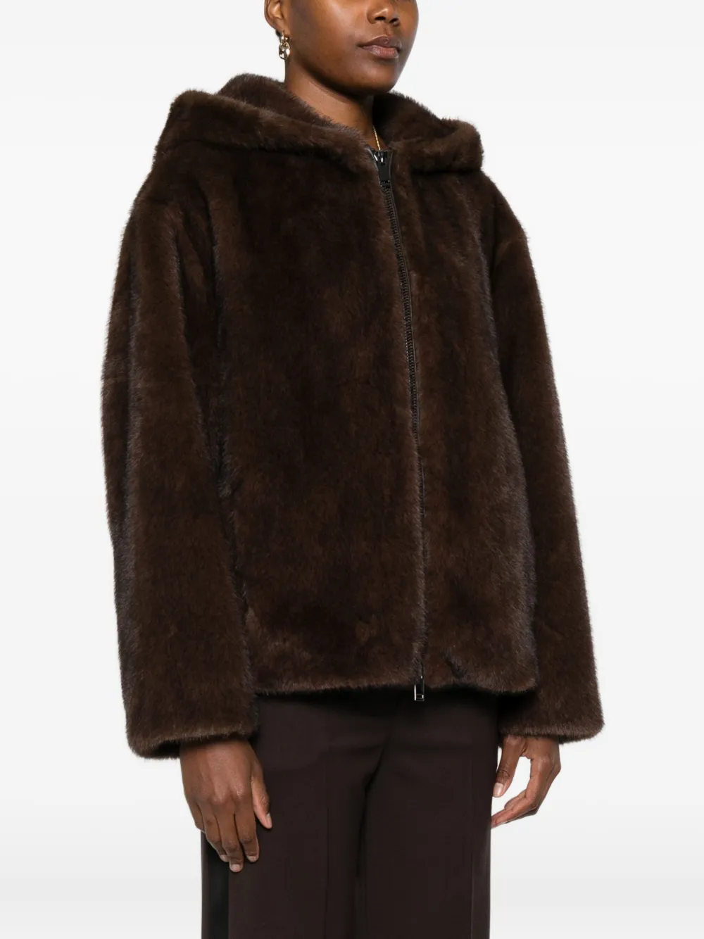 P.a.r.o.s.h Hooded Zip-front Jacket In Brown