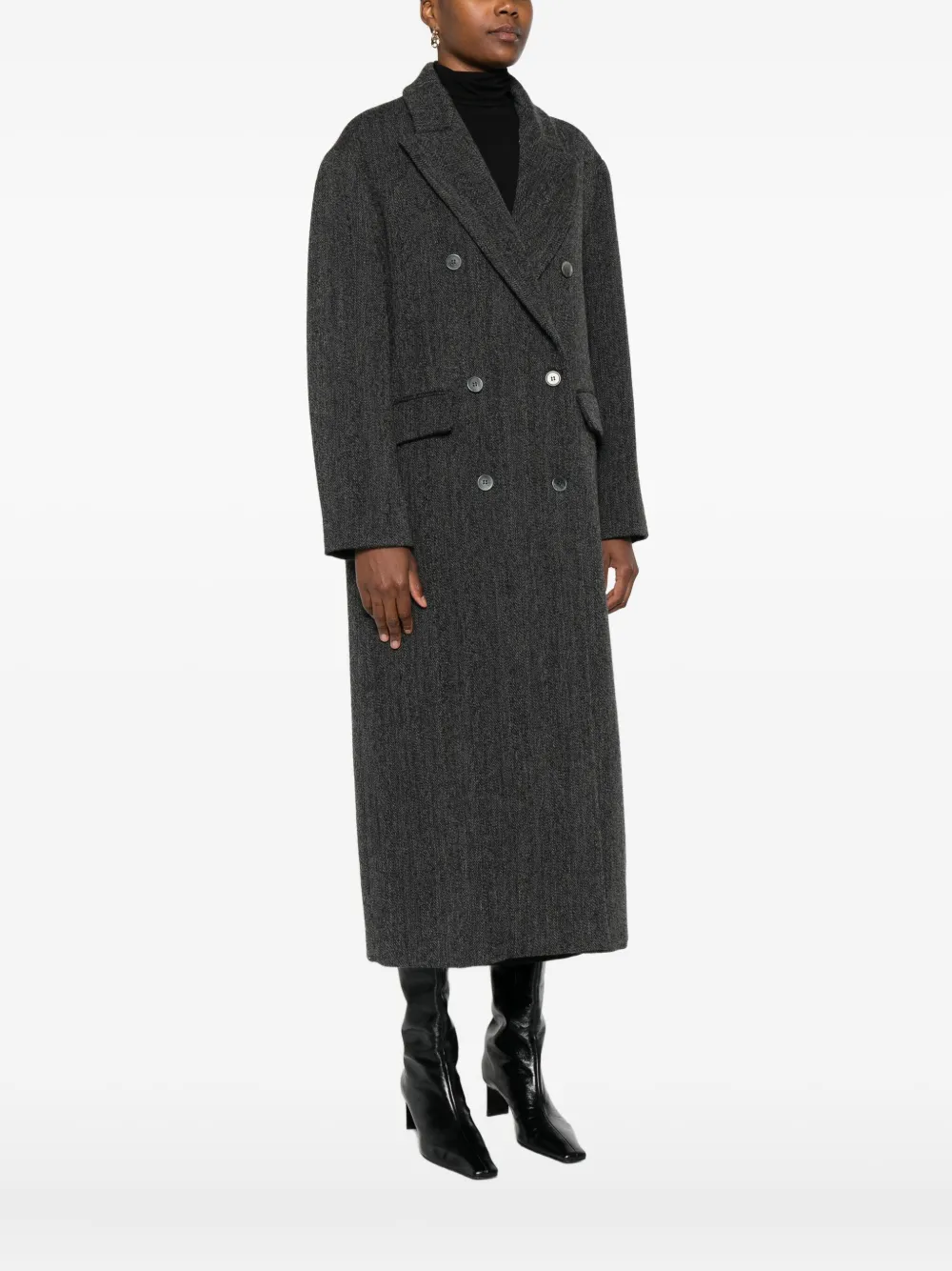 P.a.r.o.s.h Herringbone Double-breasted Coat In Gray