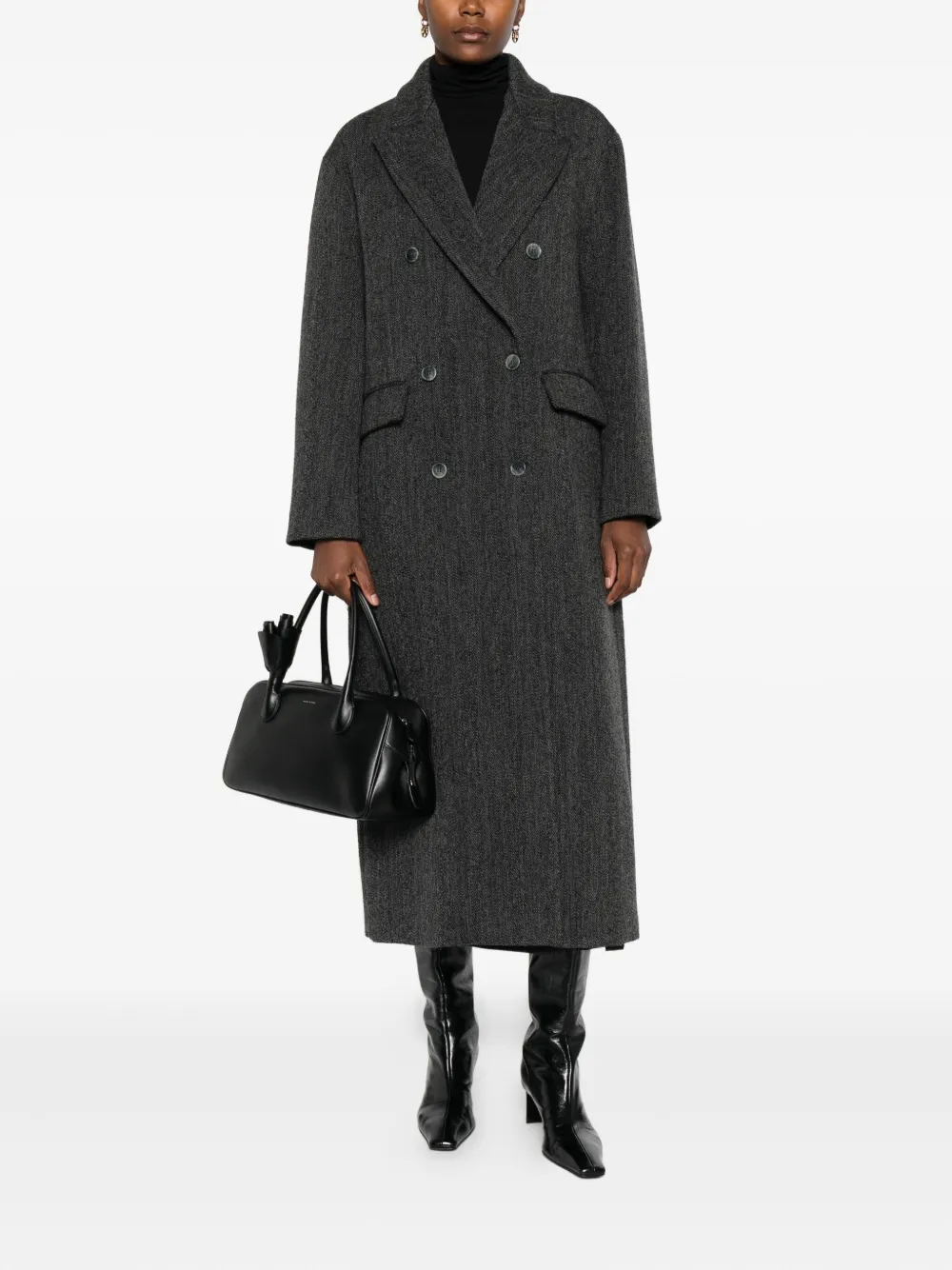 P.a.r.o.s.h Herringbone Double-breasted Coat In Gray