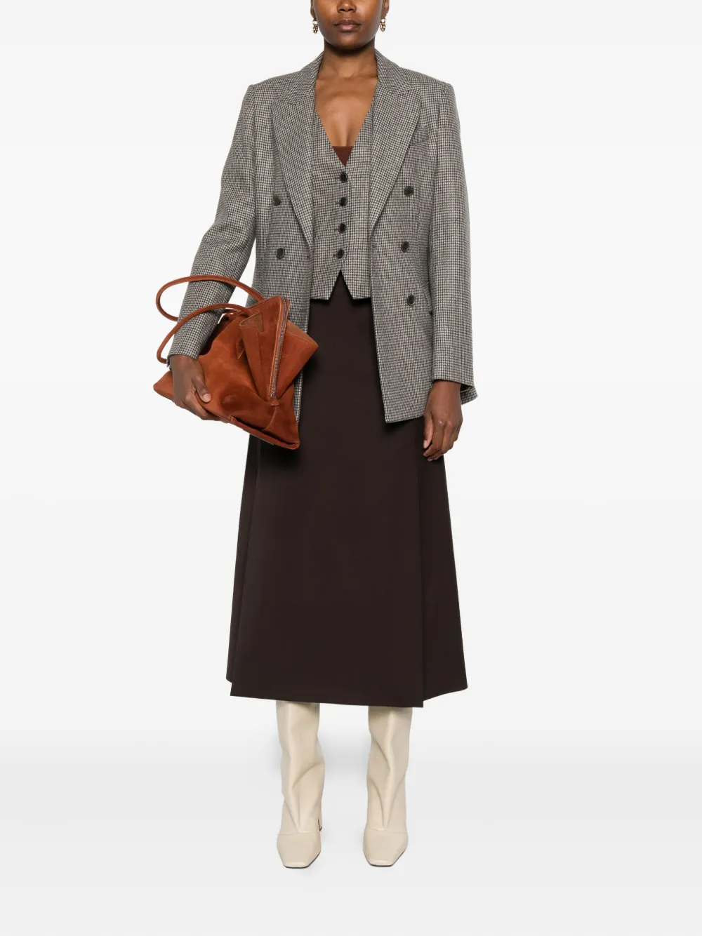 P.a.r.o.s.h Check-pattern Double-breasted Blazer In Brown