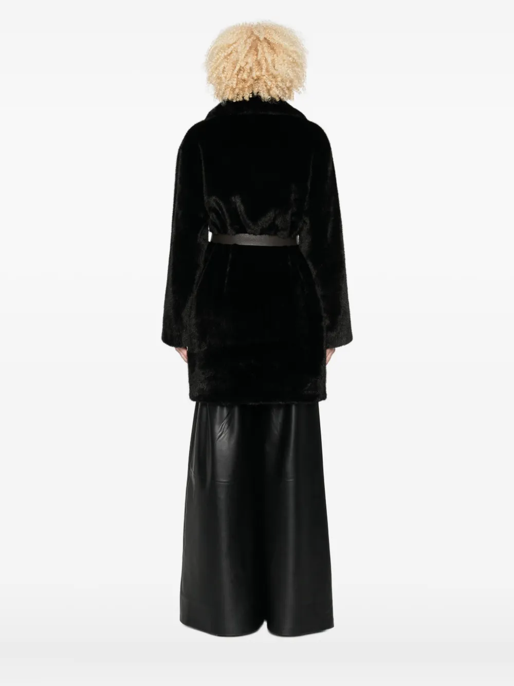 P.a.r.o.s.h Plush Black Faux Fur Coat With Tailored Silhouette In Black