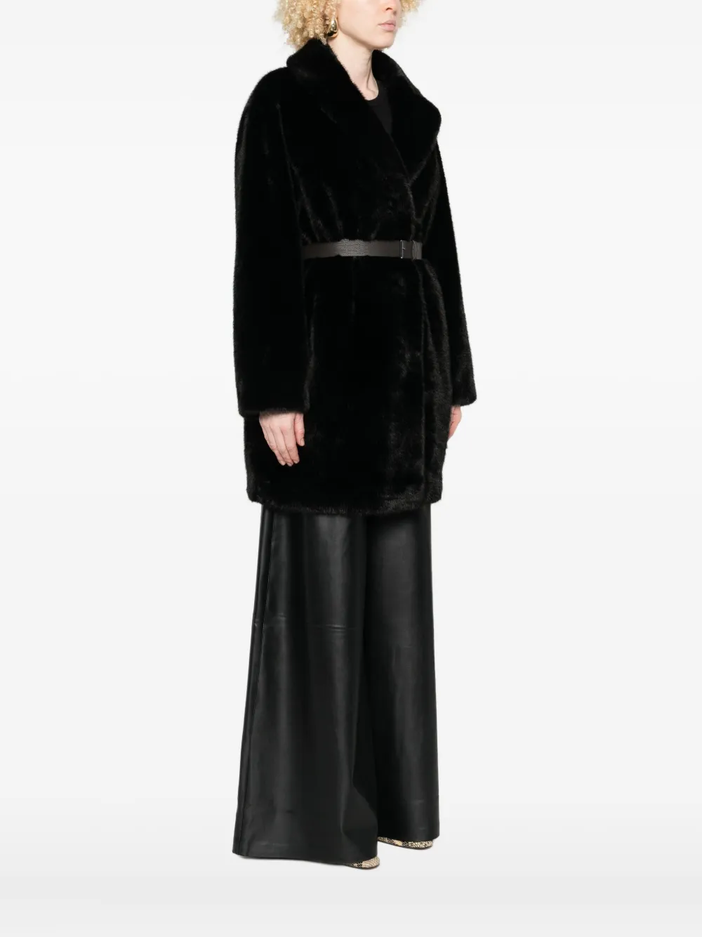 P.a.r.o.s.h Plush Black Faux Fur Coat With Tailored Silhouette In Black