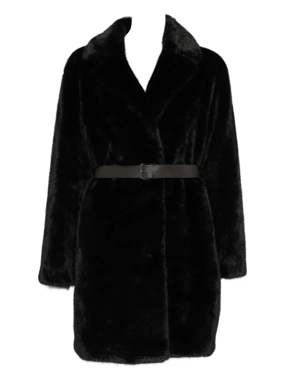 P.a.r.o.s.h Plush Black Faux Fur Coat With Tailored Silhouette In Black