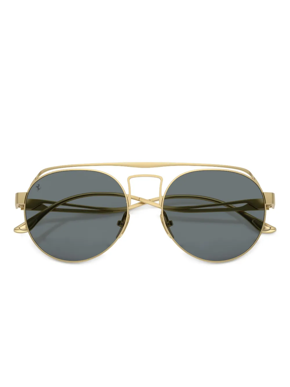 Ferrari Round-frame Double-bridge Sunglasses In Gold