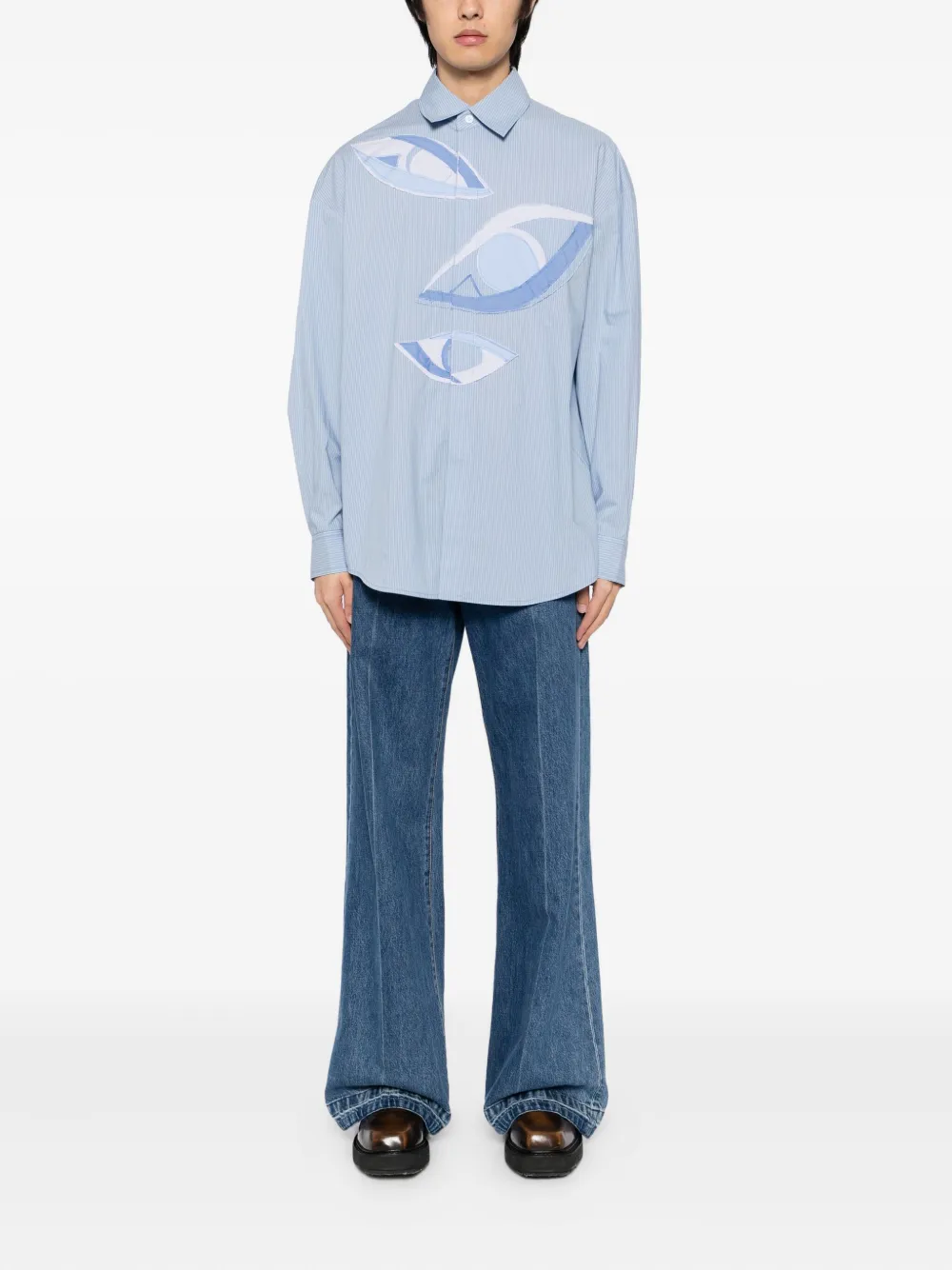 Feng Chen Wang Overhemd met patchwork - Blauw