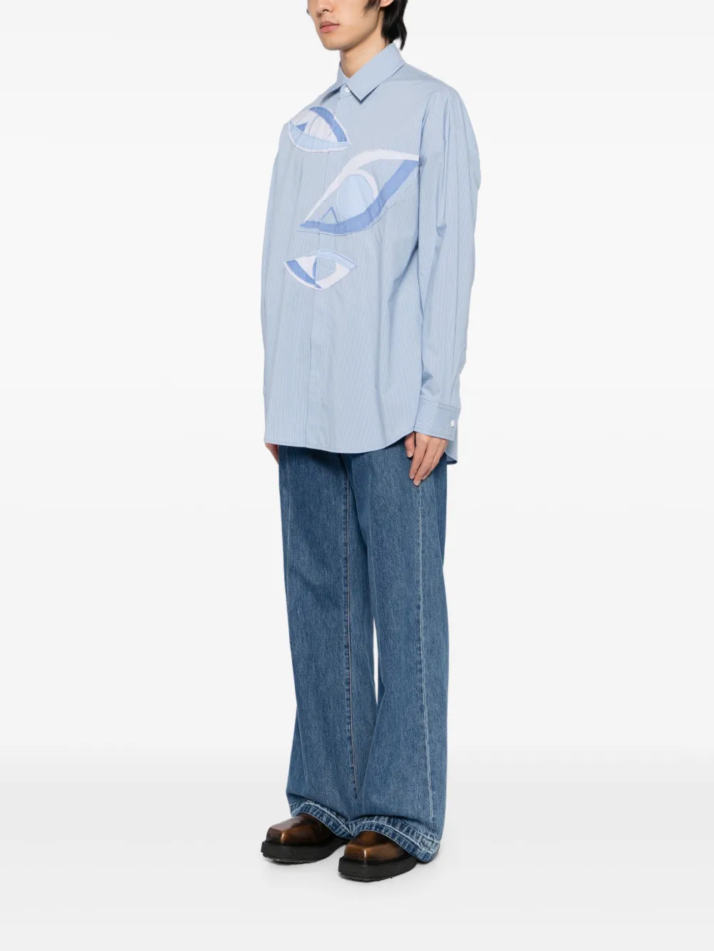 Feng Chen Wang Overhemd met patchwork Blauw