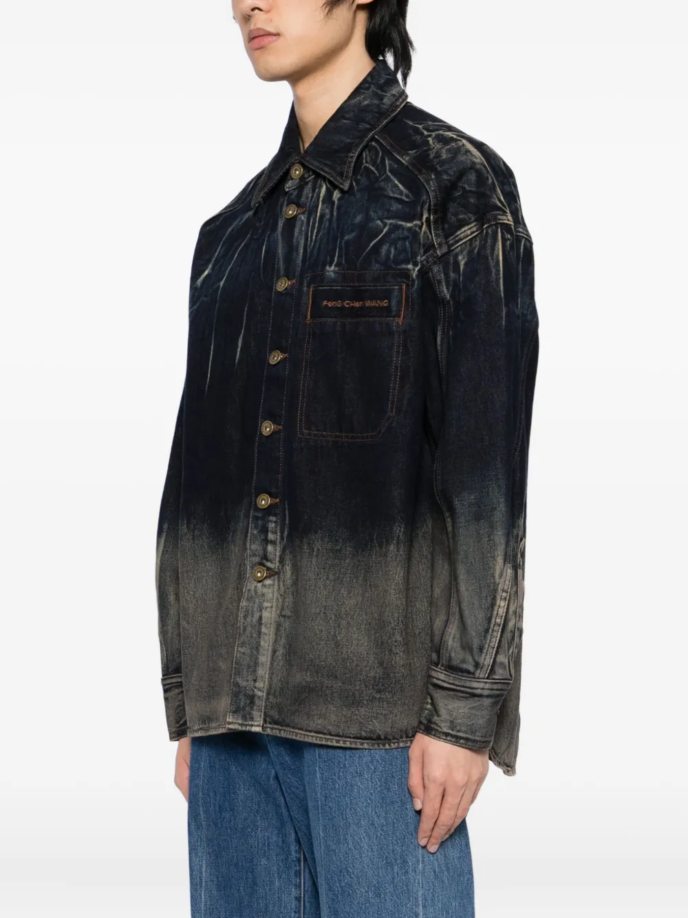 FENG CHEN WANGデニムジャケット Feng Chen Wang RAW EDGE PATCHWORK DENIM JACKET (BLACK)の商品