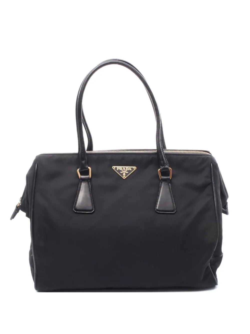 Pre-owned Prada 2000s Re-nylon Leather-trimmed Shoulder Bag In Black