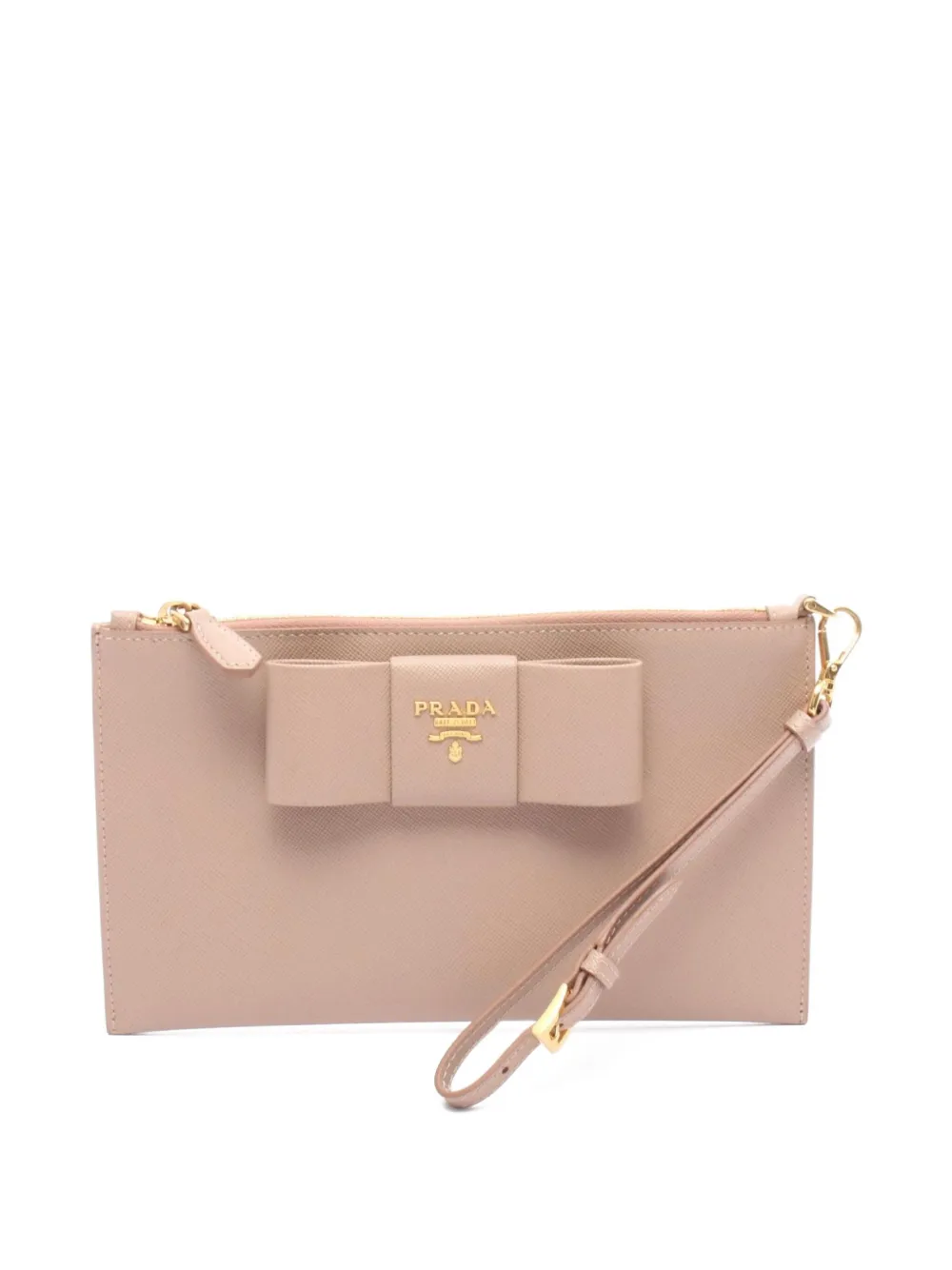 Pre-owned Prada 2010s Saffiano Leather Pouch In Neutral