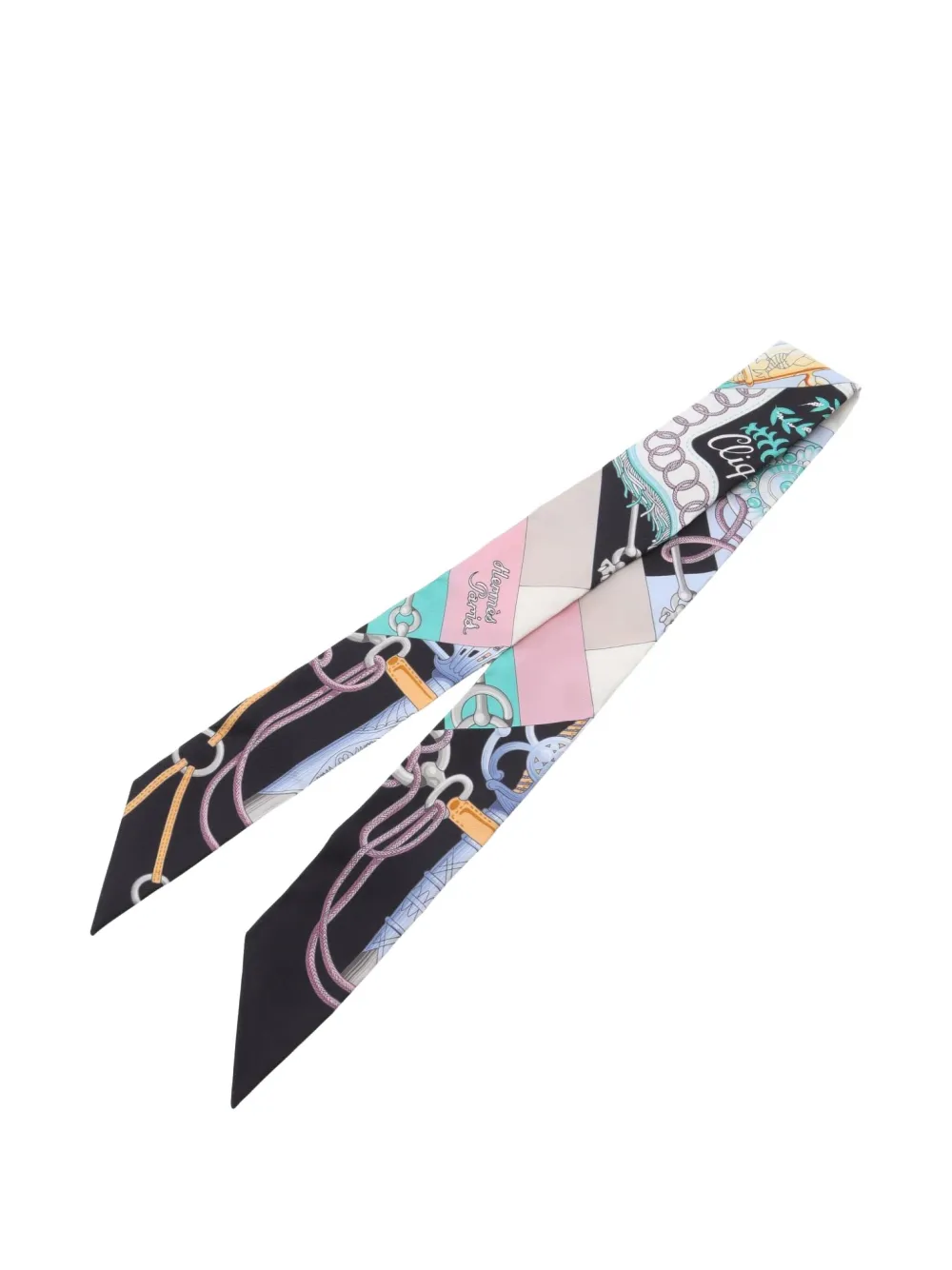 Pre-owned Hermes 2020s Cliquetis Ribbon Scarf In Black