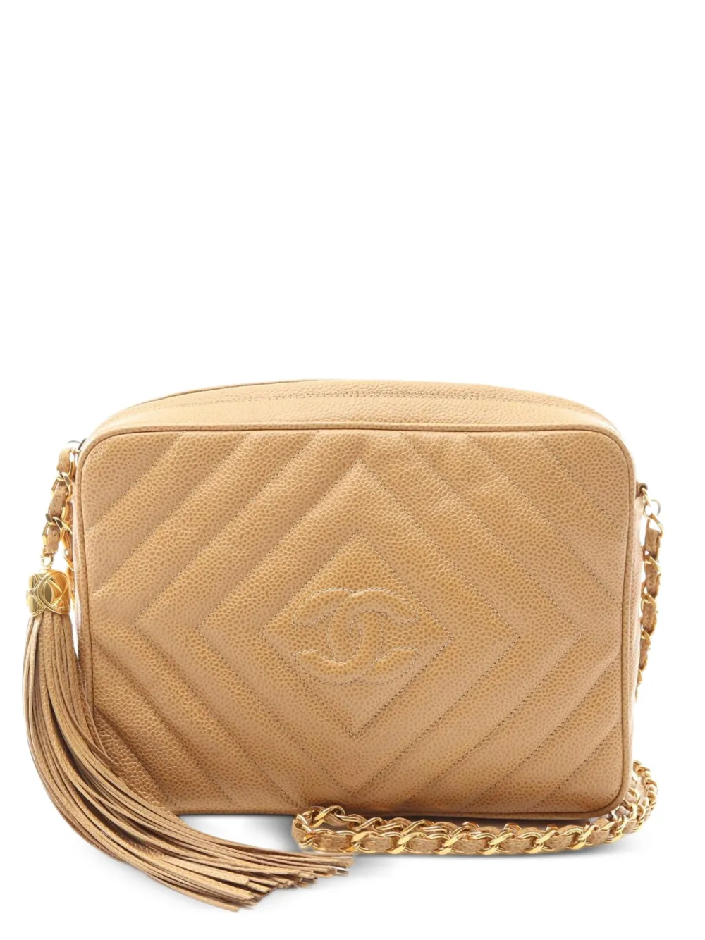Pre-owned Chanel 1991-1994 Diamond-stitch Chain Shoulder Bag In Neutral