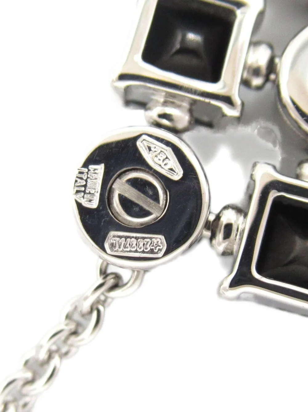 Pre-owned Bvlgari 2010s 18k White Gold Lucia Onyx And Diamond Necklace In Silver