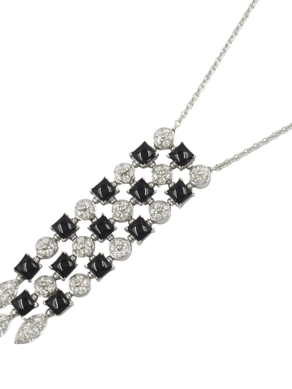 Pre-owned Bvlgari 2010s 18k White Gold Lucia Onyx And Diamond Necklace In Silver