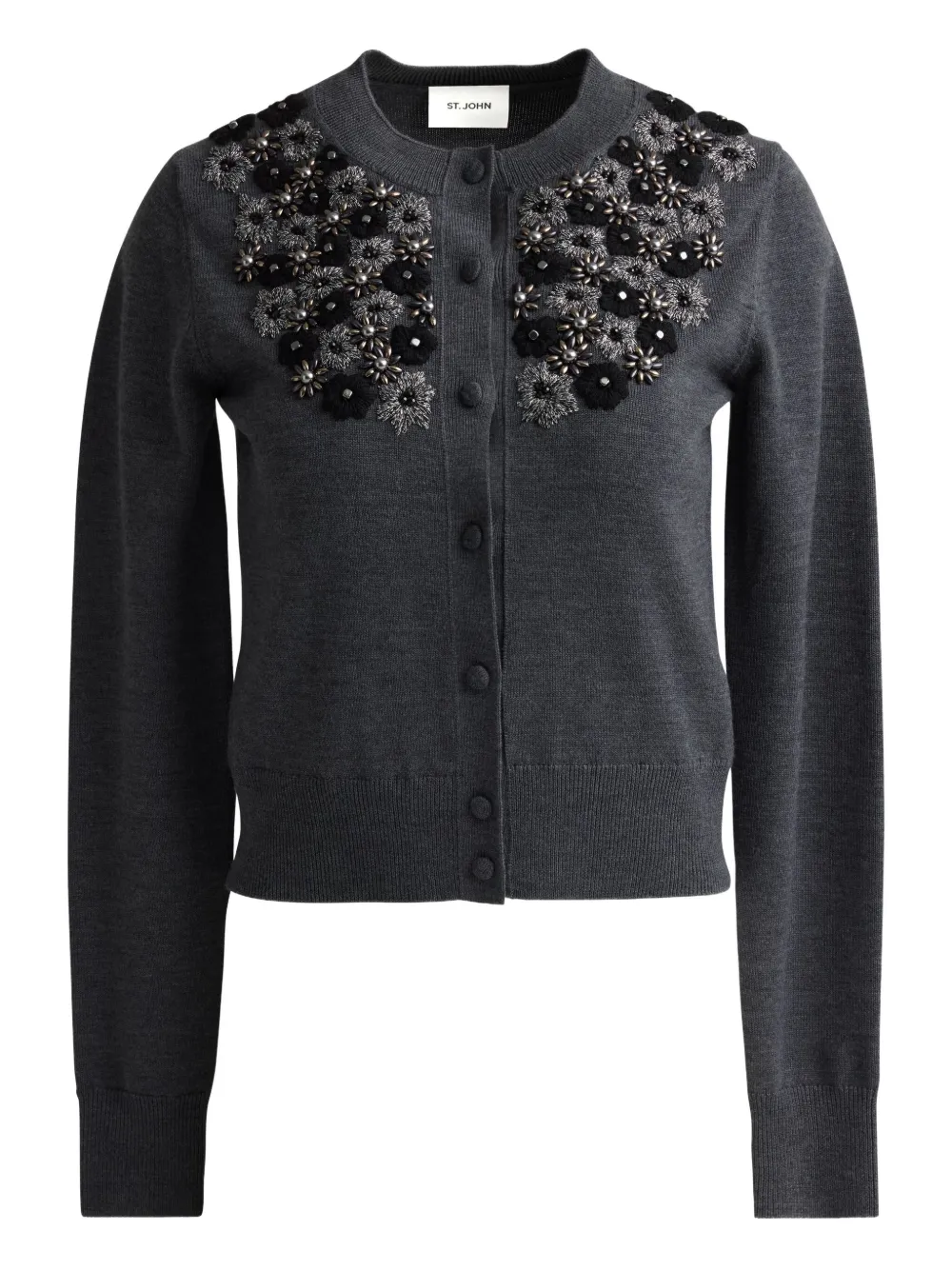 St John Floral Beaded Cardigan In Multi
