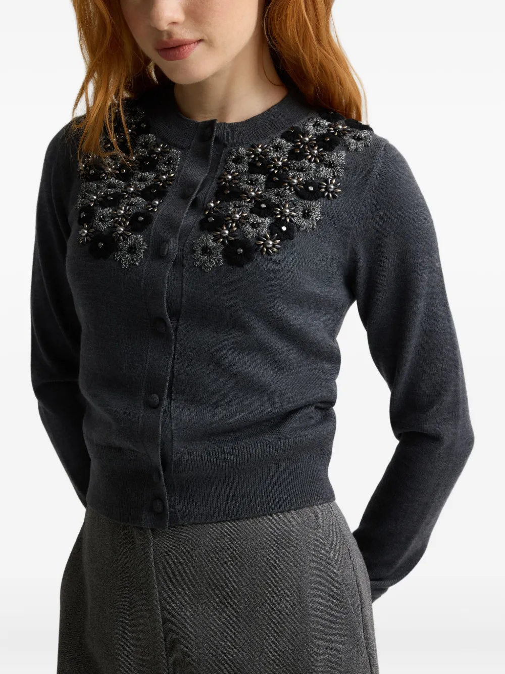 St John Floral Beaded Cardigan In Multi