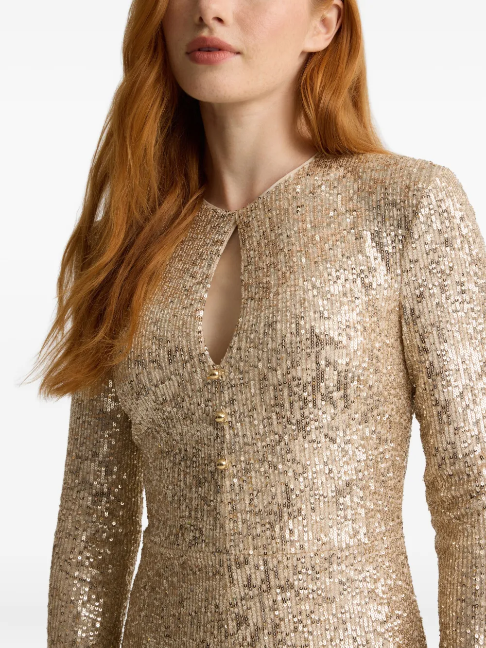 St John Sequin-embellished Keyhole Maxi Dress In Neutral