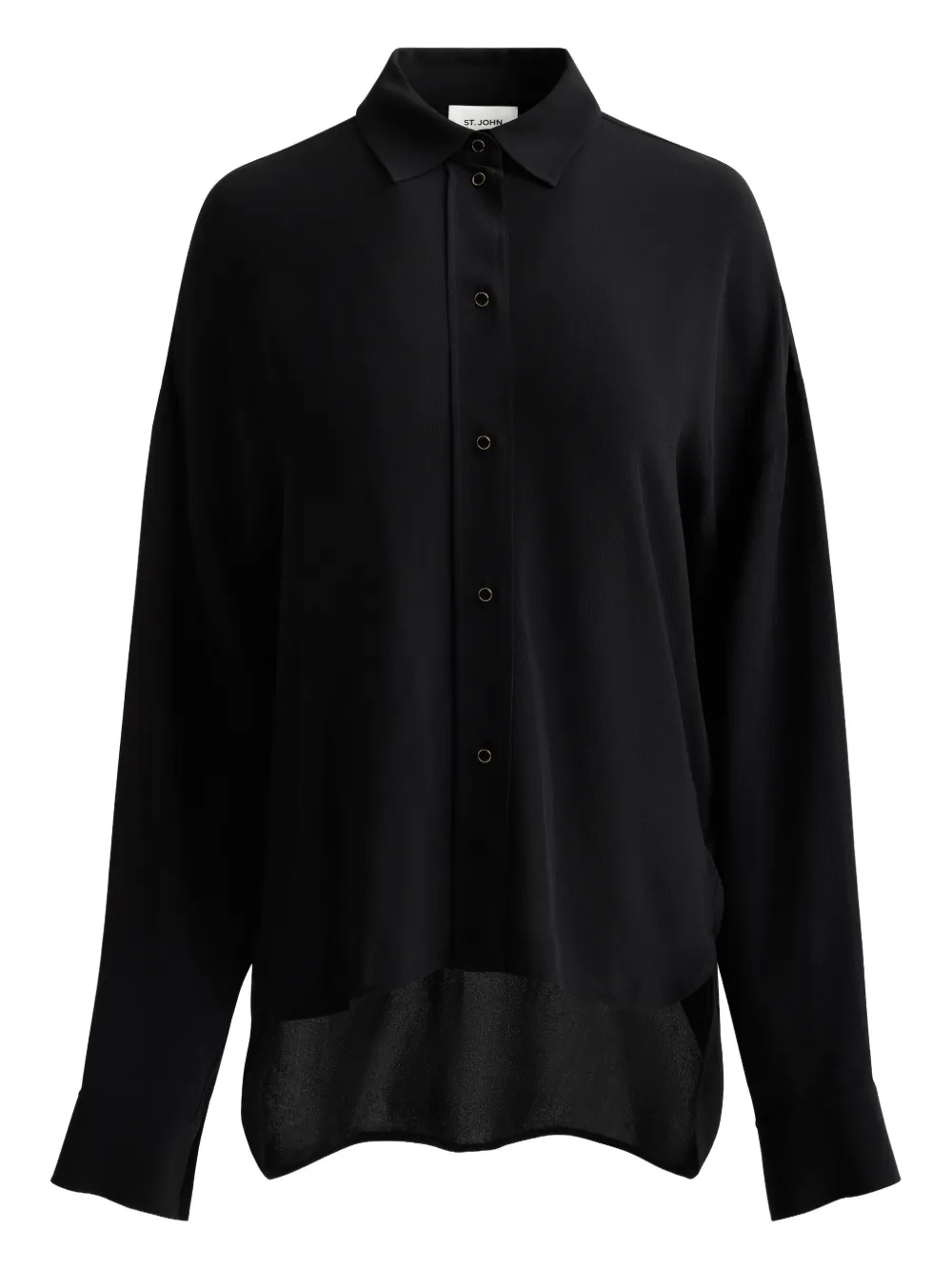 St John Sharon Button Silk Crepon Blouse In Black