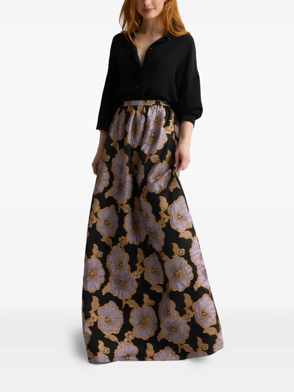 St. John Sharon button silk crepon blouse - Zwart