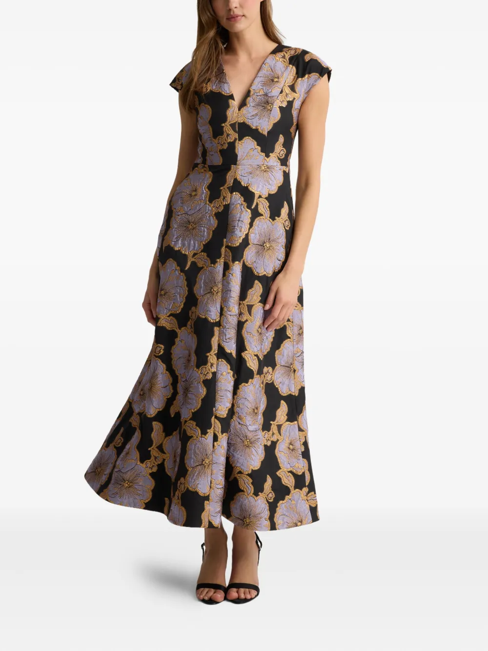 St. John Maxi-jurk met bloemjacquard - Zwart