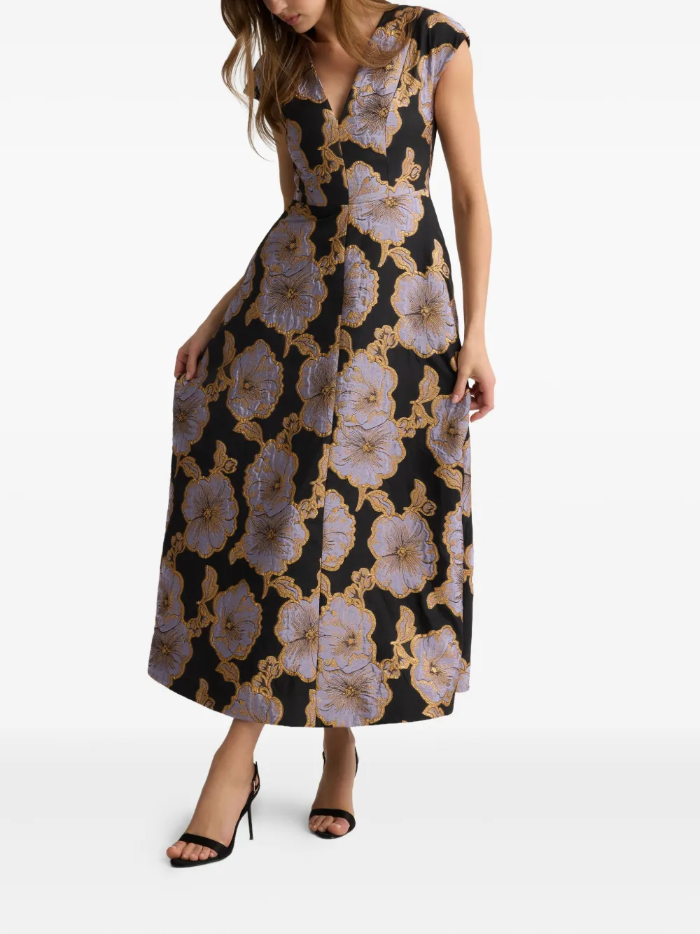 St. John Maxi-jurk met bloemjacquard Zwart