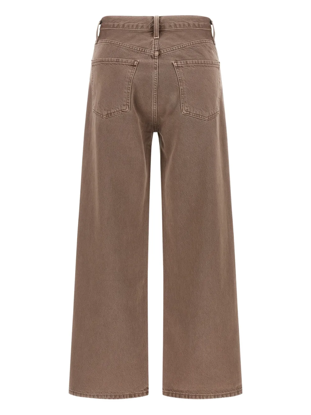 Agolde Wide Leg Denim Trousers With Front And Back Pockets In Brown